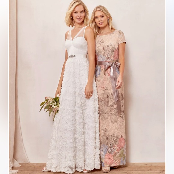 BHLDN Adrianna Papell Blush Floral Matelasse Colum Gown | Wedding Dress - Picture 5 of 14